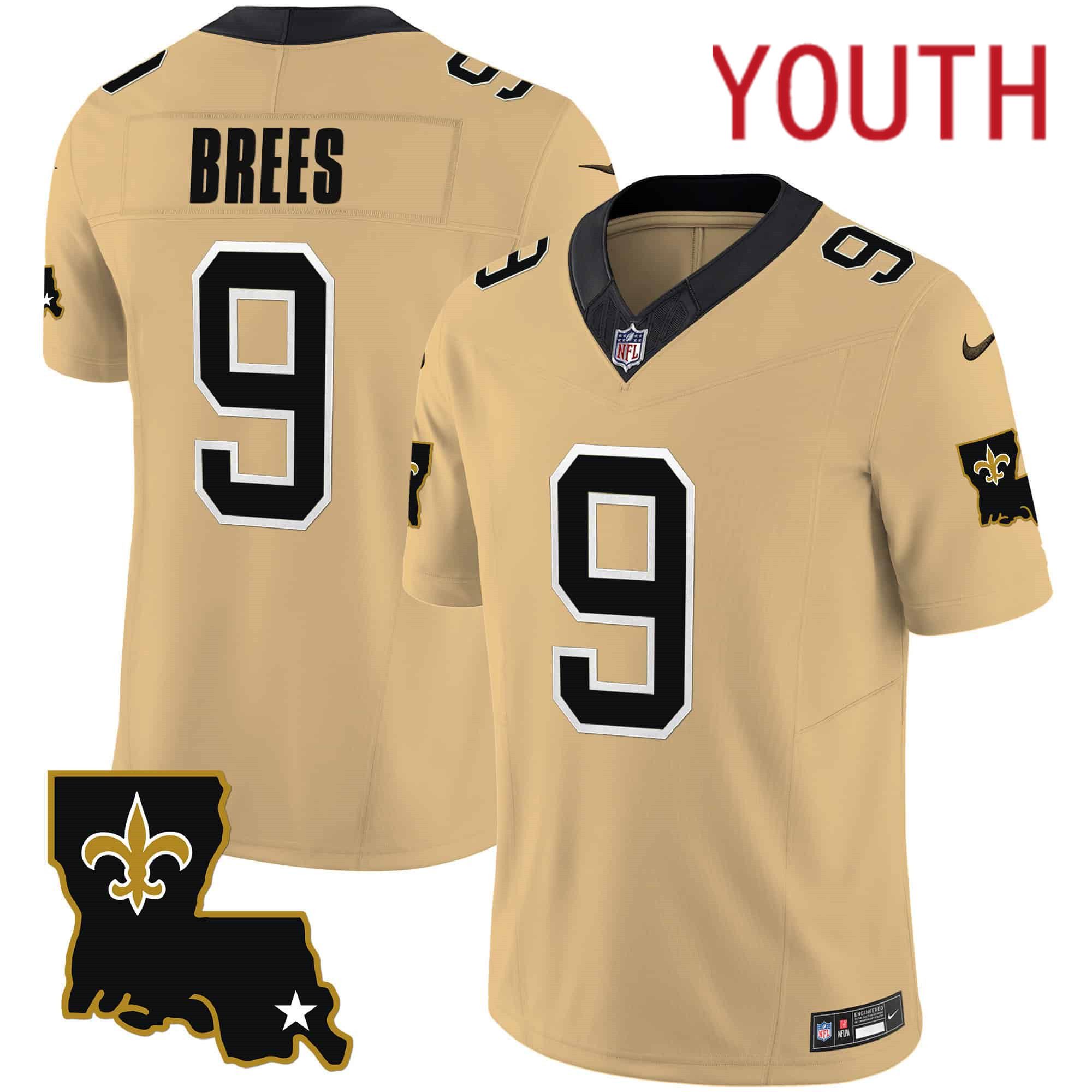 Youth New Orleans Saints #9 Brees Yellow 2024 Nike 1987 Legacy Vapor Limited NFL Jersey->youth nfl jersey->Youth Jersey